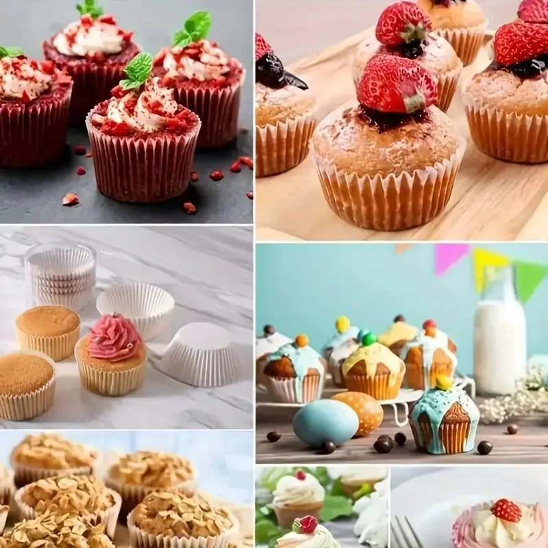 Disposable Mini Cupcake Molds and Greaseproof Paper Liners High-Temperature Resistant Baking Cups for Muffins Desserts Cakes