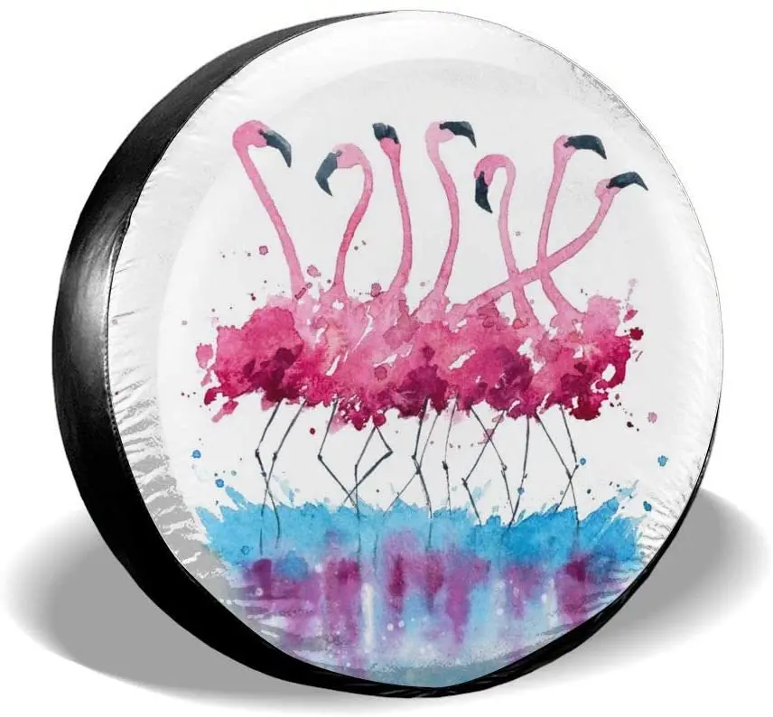 

Водонепроницаемая Пыленепроницаемая Крышка для колес, розовые фламинго, акварельные рисунки, УФ Защита от УФ излучения, подходит для джипов, трейлеров, домов на колесах, внедорожников