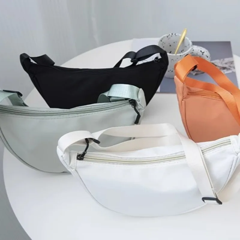 Dumpling Shape Crossbody Bag Women Simple Solid Color Handbag Girls Outdoors Travel Lightweight Portable Nylon Shoulder Bags