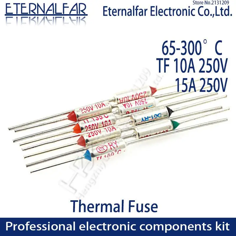 Fusible térmico TF RY 10A 15A 250V temperatura 65C 73C75C 85C 100C 110C 120C 130C 152C 165C 172C 185C 192C 200C 216C 240C 280C 300C