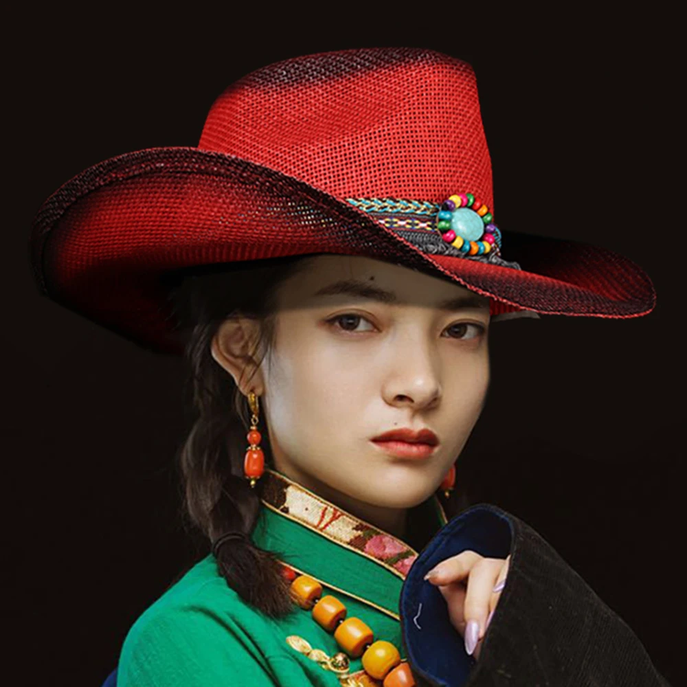 Women Cowboy Hat CowGirl Hats Summer Western Sombrero Hombre Lifeguard Sun Hats Fashion Pink Red