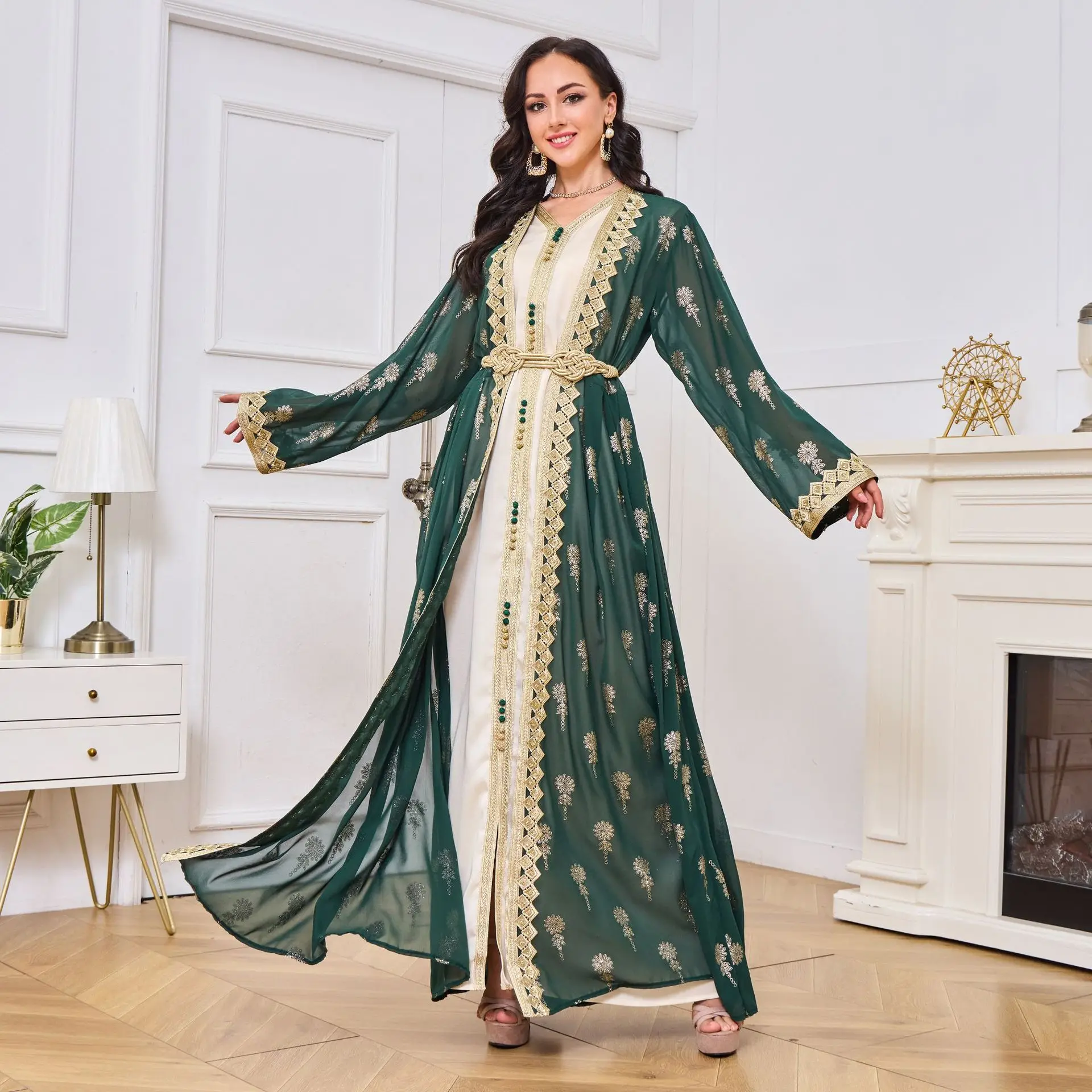 

Arabic Costume Robe Dress Embroidered Cardigan Vest Elegant Two Piece Dresses Gümrük Ücreti Olmayan Ürünler Türkiye Hijabs Femme