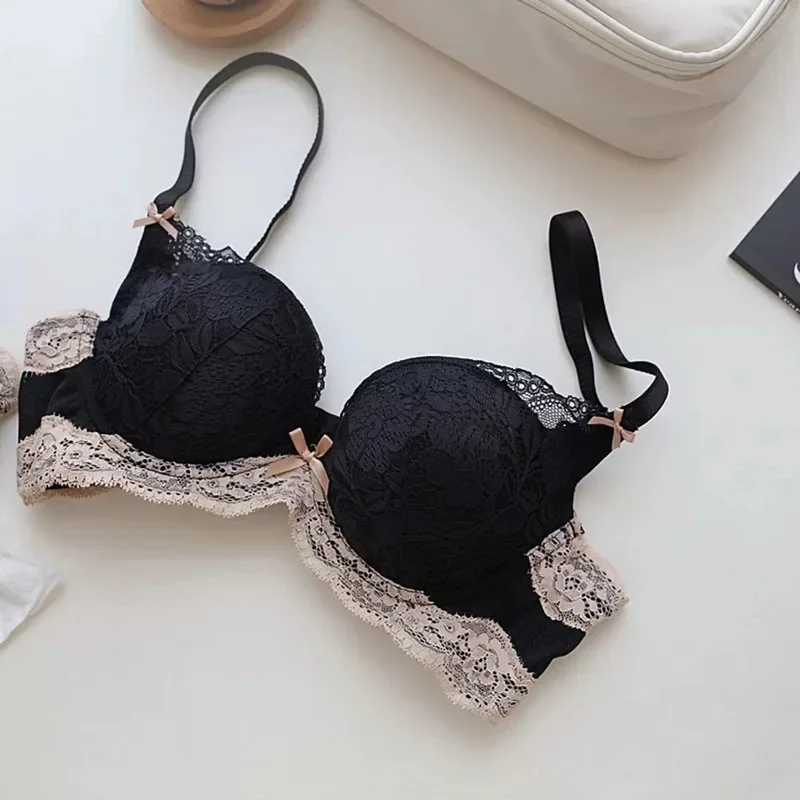 

Bra Adjustable Black Lace Underwear Women's Small Bra Push-up White Latex Non-underwire Retraction Breast Top Push-up Underwear