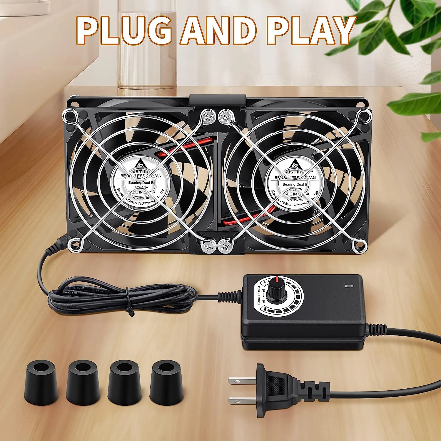 Gdstime-ventilador de Bola Duplo para Servidor 80x80x25 mm 12v dc 80x80x25 mm com Adaptador 220v para Estação de Trabalho - Imagem 3