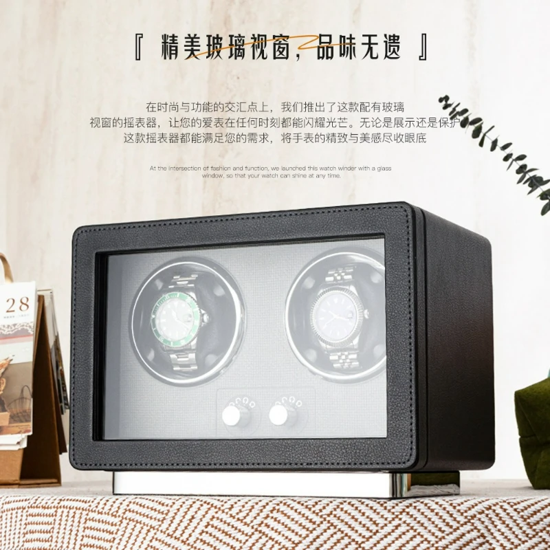 미니멀리스트 가죽 시계 와인더 자동 회전 박스, 도어 스톱 기능 및 무소음 모터 포함, 기계식 시계 전시 보관 안전 선물용