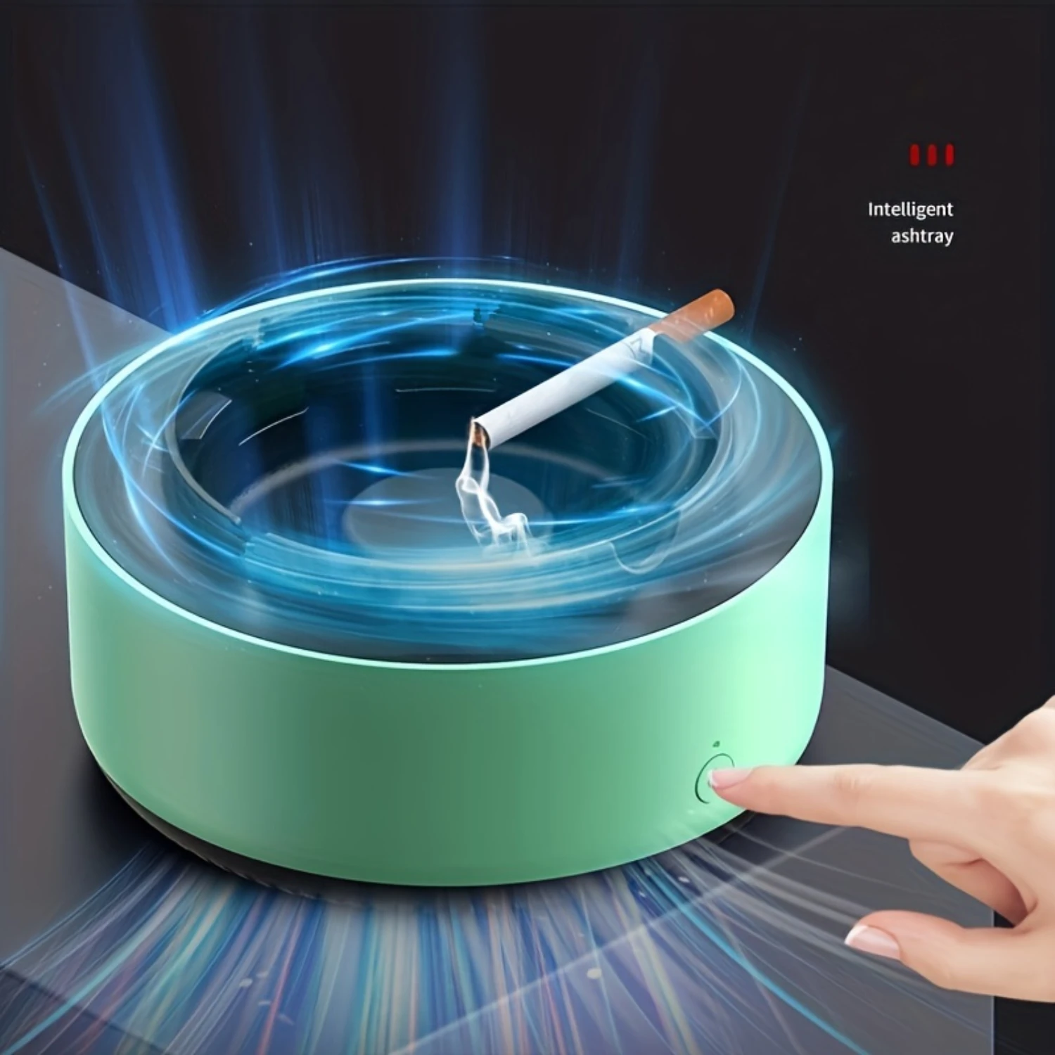 Ashtray Air Purifier with Smoke Inhaling & Odor Removal Feature-Round Plastic Design, Indoor/Office/Car Use-2 AA Batteries
