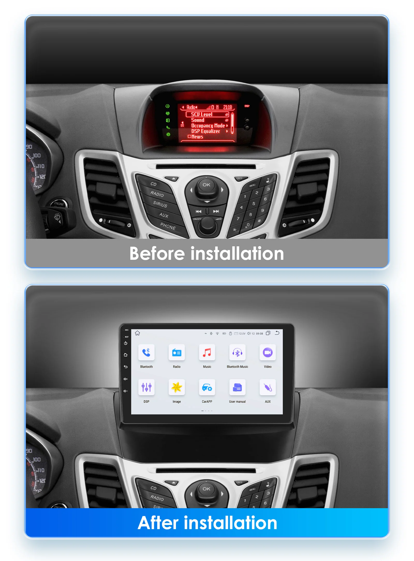 Hizpo 9 Zoll Android Autoradio für Ford Fiesta 2009–2017 Sync Multimedia DSP RDS CarPlay 4G BT GPS Navigation UIS7862 Steuergerät – Detail 4