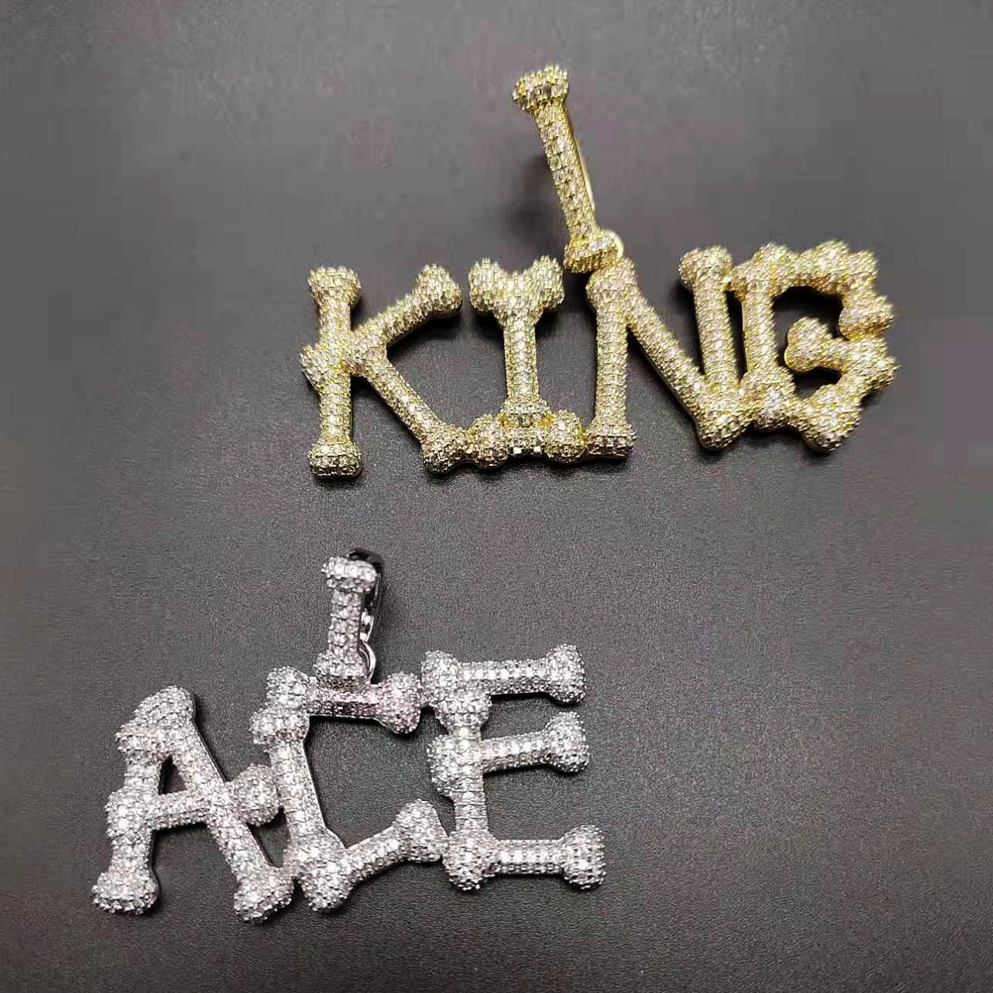 Grandbling  Customized Name Necklace Bone Shape Letter Personalized Pendant Hip Hop Jewelry for Women Men Drop Shipping