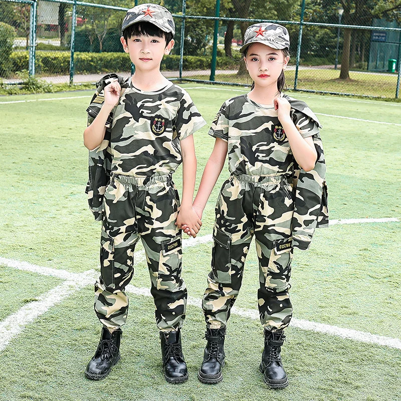 Children's camouflage suit, primary school students' short sleeved military training clothes, police, soldiers, children's
