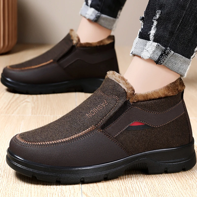 Warm Cotton Shoes for Men Velvet Thick Men's Boots One-step Soft Men's Snow Boots 2024 Winter Male Business Shoes Зимние Ботинки 4