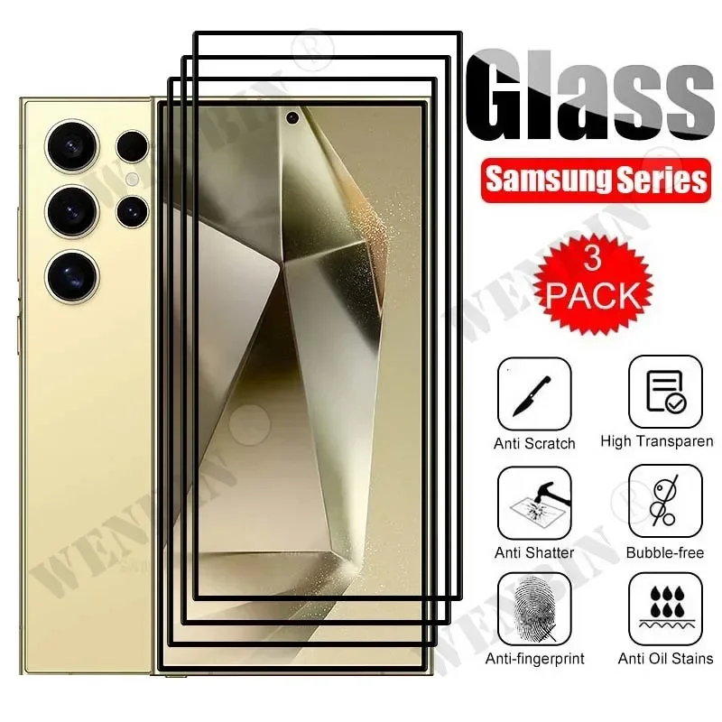 Samsung Galaxy S26 S25 S24 S23 S22 Ultra Plus FE A57 A56 A36 A17 için 3 Adet Temperli Cam Ekran Koruyucu Tam Koruyucu Cam
