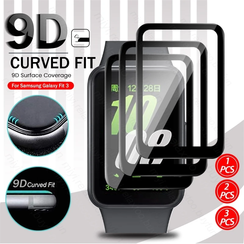 

1-3 шт., 9D изогнутое защитное стекло из мягкого волокна для Samsung Galaxy Fit3, подходит для 3, защитная пленка на весь экран, аксессуары для умных часов