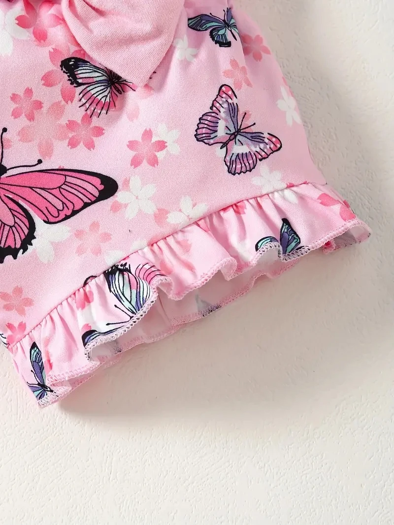 Baby Girl Butterfly Jumpsuit Print Shorts 3-Piece Headband Set summer jumpsuit baby jumpsuit baby clothing