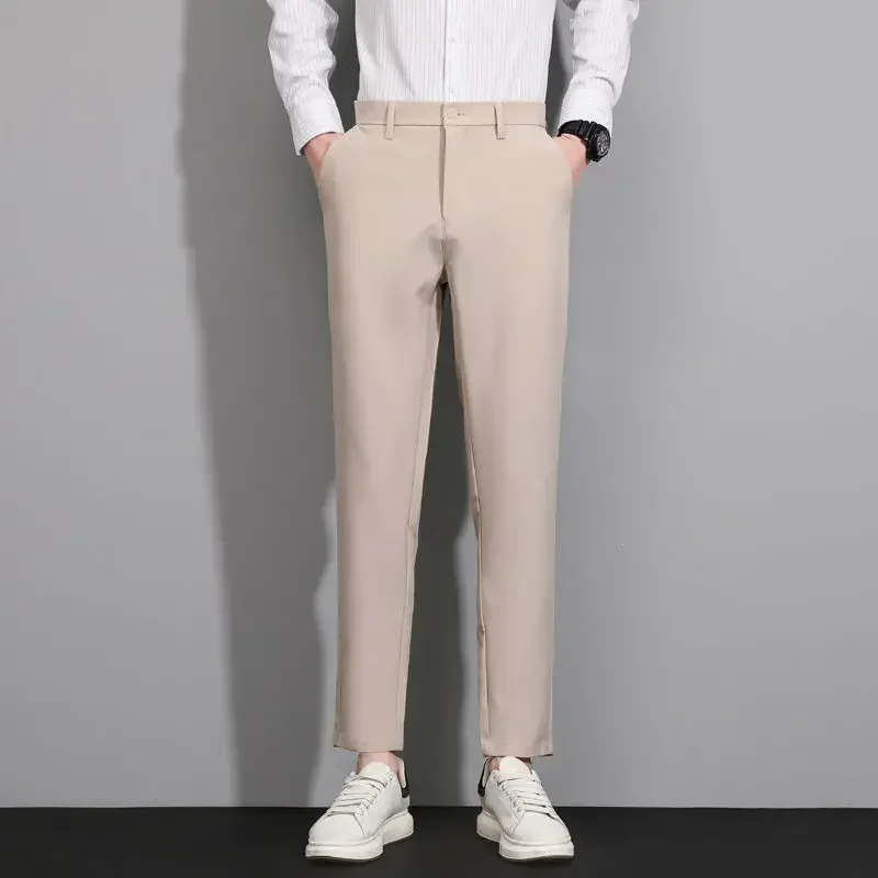 thumbnail image 1 of Pantalones de traje de hombre de talla grande Pantalones de verano rectos para hombre Negro Lujoso coreano Reseñas Muchas prendas de trabajo baratas 2024 Tela nueva en, 1 of 5