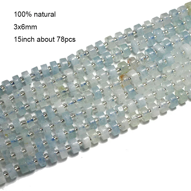 AAA Natural Aquamarine Stone Beads Loose Rondelle Square Round Gemstone for Jewelry Making DIY Bracelet Necklace Charms