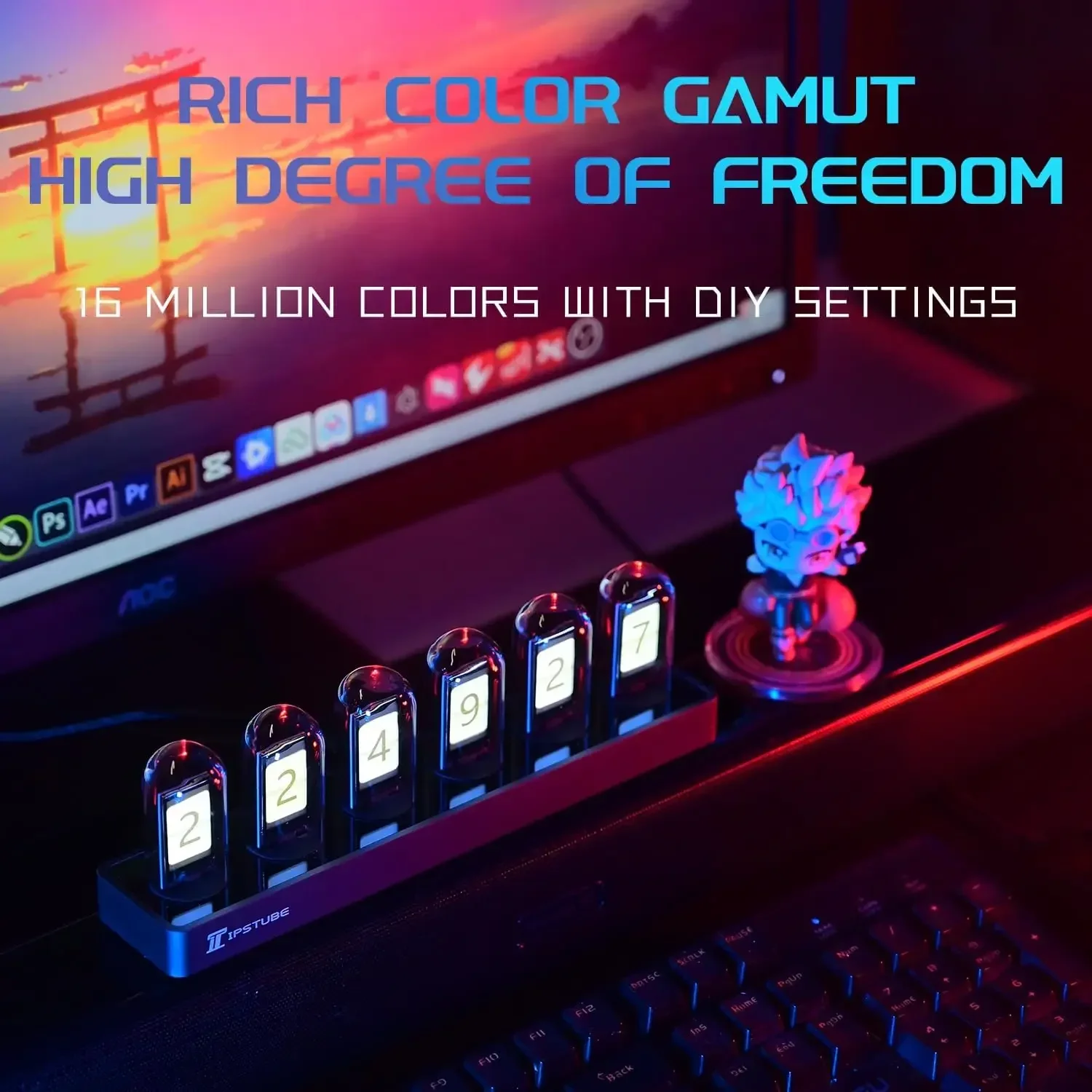 RGB Nixie Tube Clock LED Night lights DIY Glows IPS Color Screen