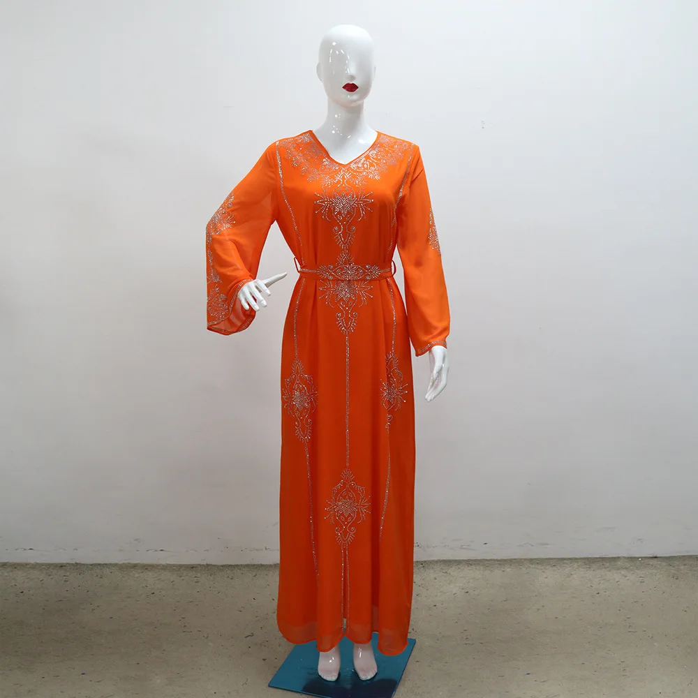 Abayas for Women Eid Muslim Party Dress for Women Abaya Emboridery Kaftan Long Sleeve V-neck Long Maxi Dress Gowns Abaya Dubai