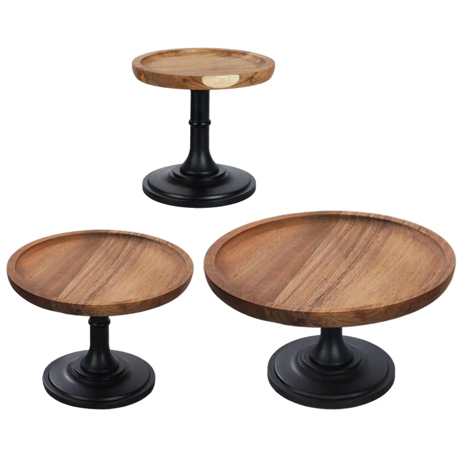 Wood Cake Stand Household High-Footed Display Plate Serving Platter Round Cake Pedestal Stand for Sushi Fruit Snack Wedding