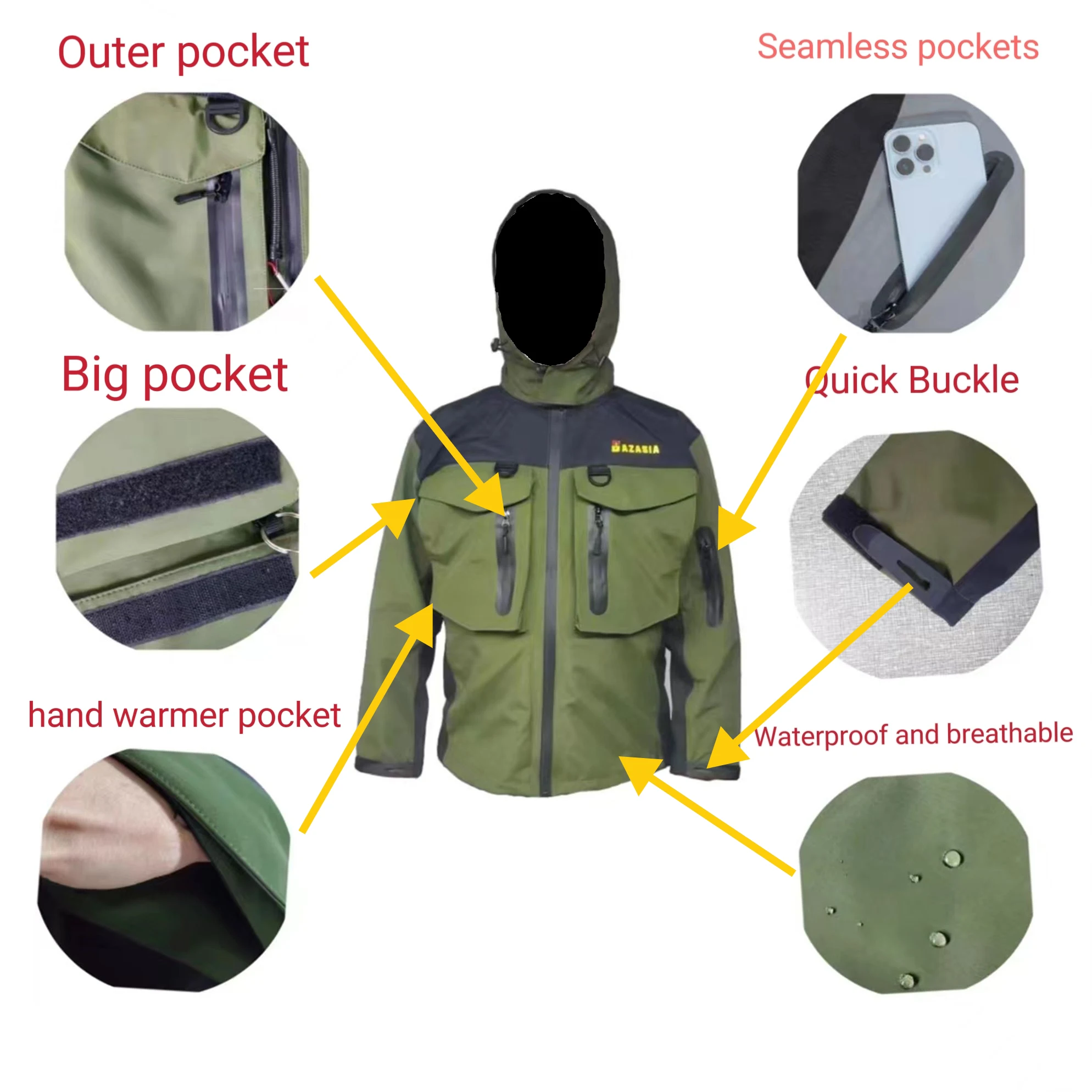 New Men's Multi Pocket Waterproof Breathable Fishing Jacket Waders Clothing Jungle Hunting Adventure Drifting 5 Size
