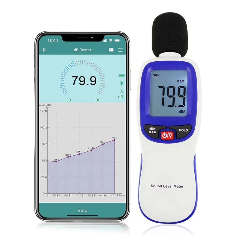 앱 데이터 로깅 무선 사운드 데시벨 계량기, 사운드 레벨 계량기 0-130DB, 고정밀 SPL 계량기