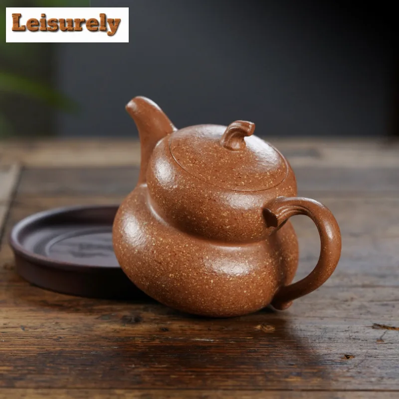 300ml Exquisite Yixing Purple Clay Teapots Handmade Gourd Pot Raw Ore Coarse Sand Kettle With Infuser Zisha Tea Set Accessories
