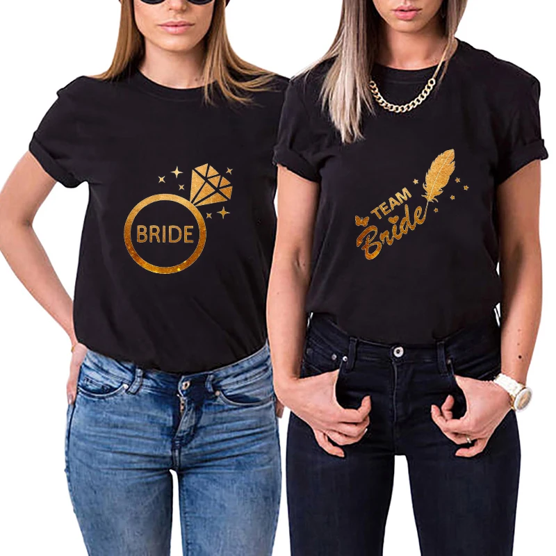 

Girls Bachelorette Hen Party EVJF T-shirt Golden Graphic Team Bride Tshirt Girls Wedding Engagement Top Bridal Shower Black Tees