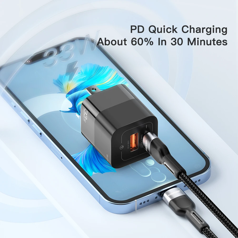 Essager 33W USB C Charger GaN PD 3.0 Fast Charging For iPhone 13 Pro Max 12 11 Type C Portable Phone Charger For Xiaomi Samsung