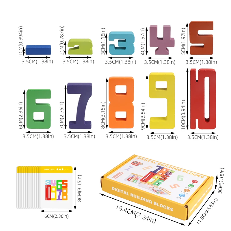 Colorful Building Blocks Wooden Toys Stacking Games Montessori Toys with Cards Digit Blocks Enlightenment Teaching Aids for Kids - 6