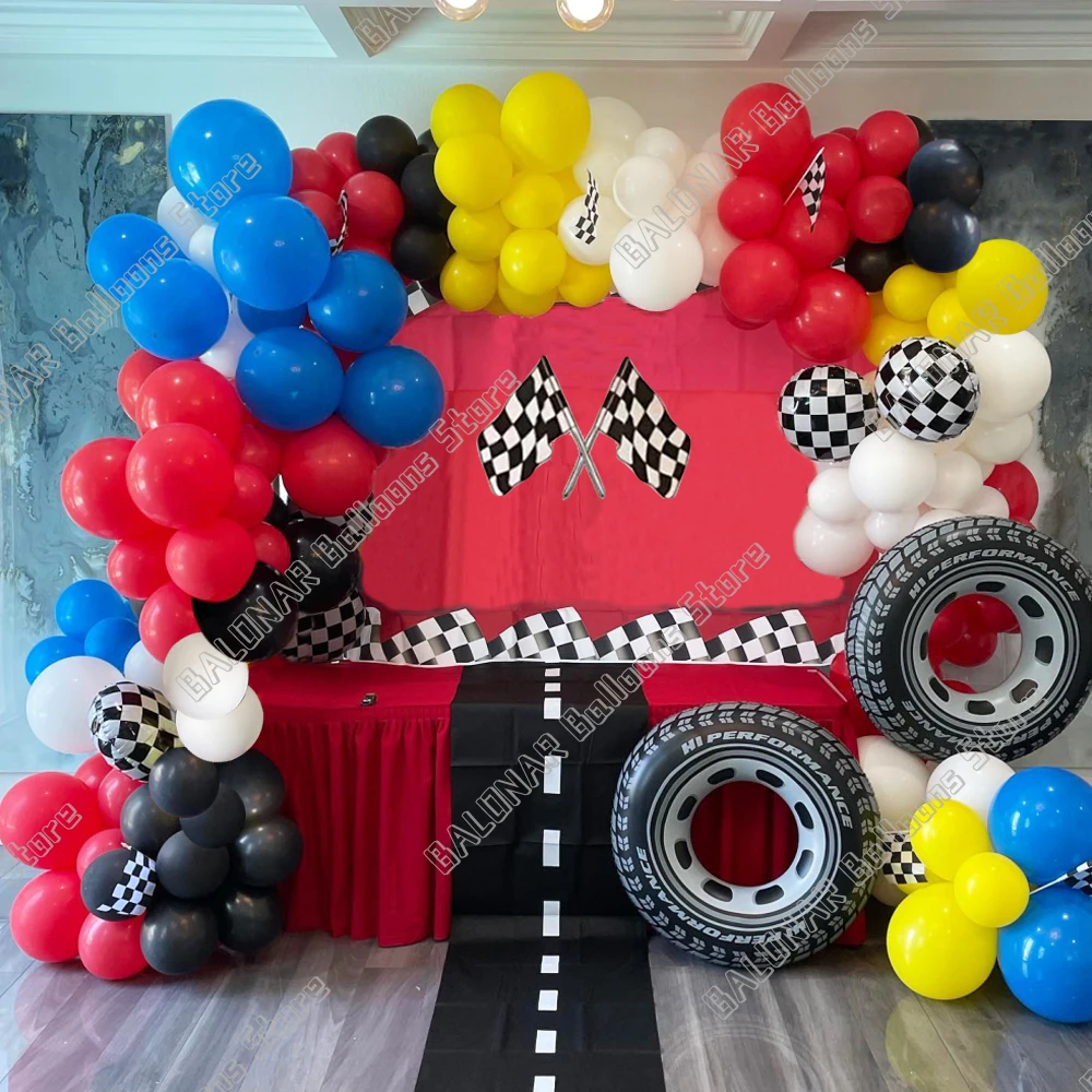 Racing Car Theme Balloons Garland Arch Kit Red Blue Black Latex ...