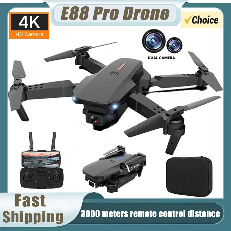 Drone Quadcopter E88Pro RC Drone 4K Professinal With 1080P Wide Angle Dual HD Camera Foldable RC Helicopter WIFI FPV Height Hold Apron Sell