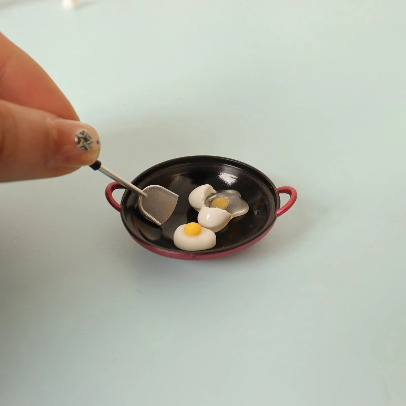 Miniature Dollhouse Kitchen Cookware Set - Egg, Spatula, Frying Pan, and Food Accessories
