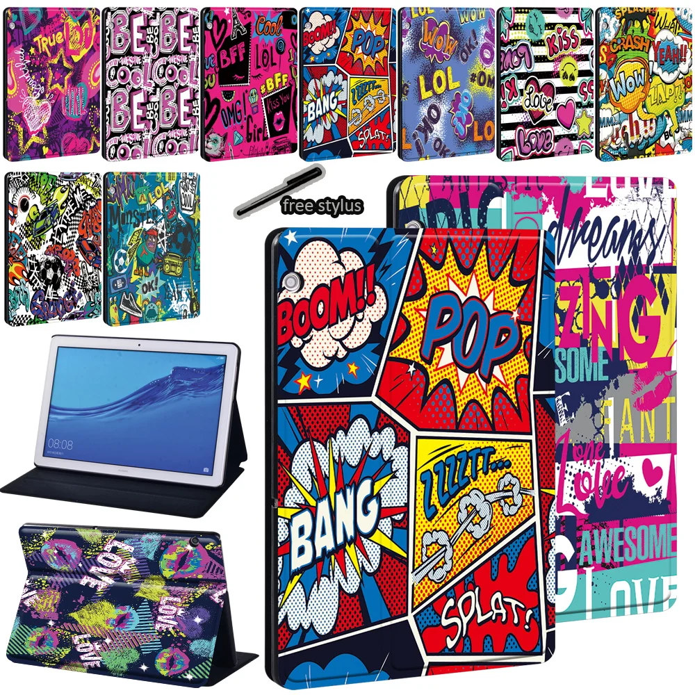 Graffiti Art Print Padrão Série Tablet de Couro Case Huawei Mediapad t3 8.0 t3 10 t5 10 10.1 m5 Lite 10.1 m5 10.8