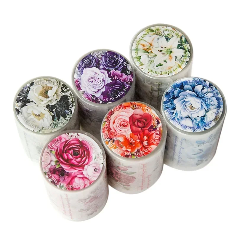 3M 1Roll Flower Handbook PET Long Cycle Tape Flower Club Blooming Along Road Matte Material Gift Package Scrapbook 65mm*3M 5