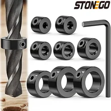 STONEGO 8개 드릴 비트 깊이 스톱 링 - 3-16mm 조정 가능한 칼라, 포지셔너, 정밀 목공용