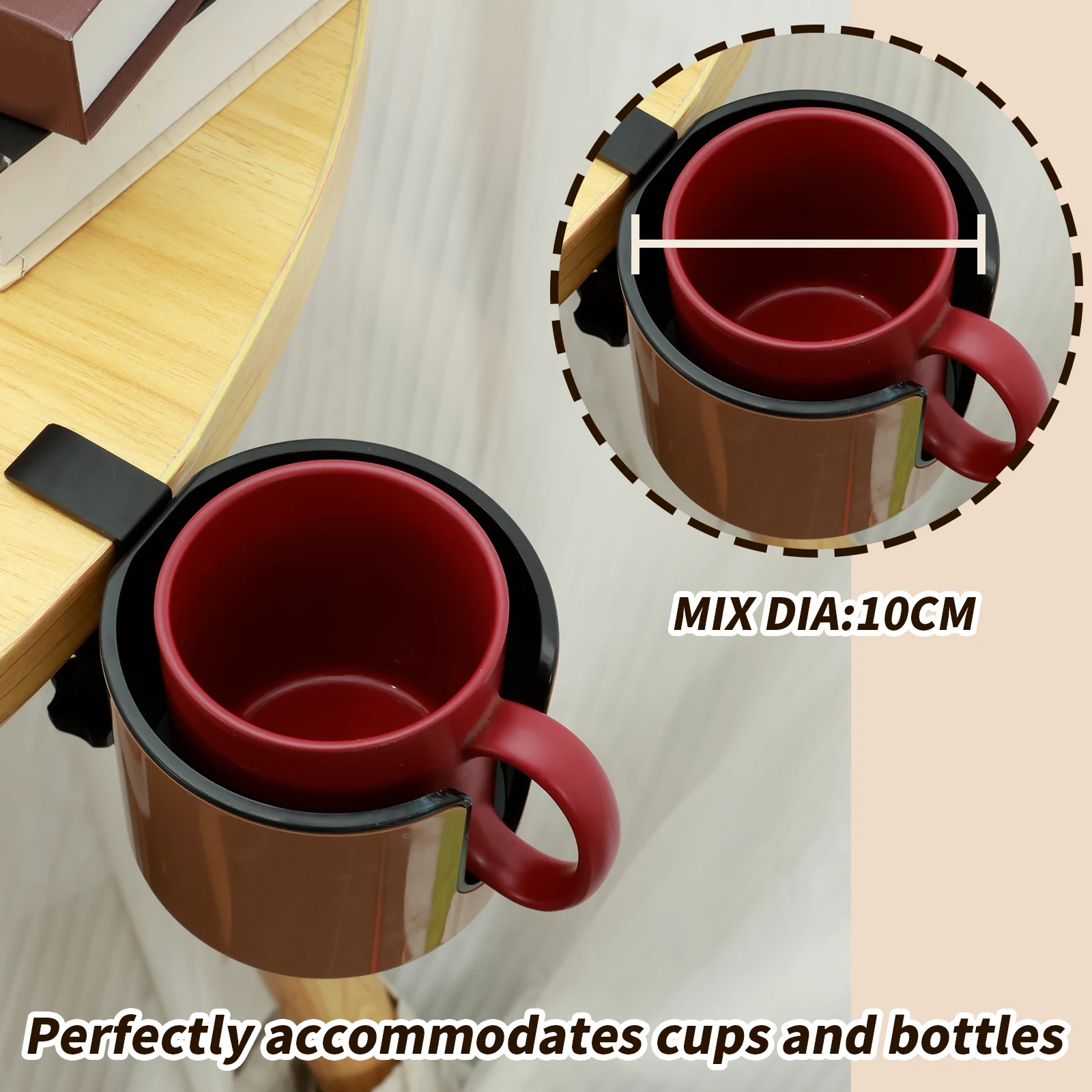 Adjustable Desk Cup Holder Table Clip with Nonslip Storage Rack