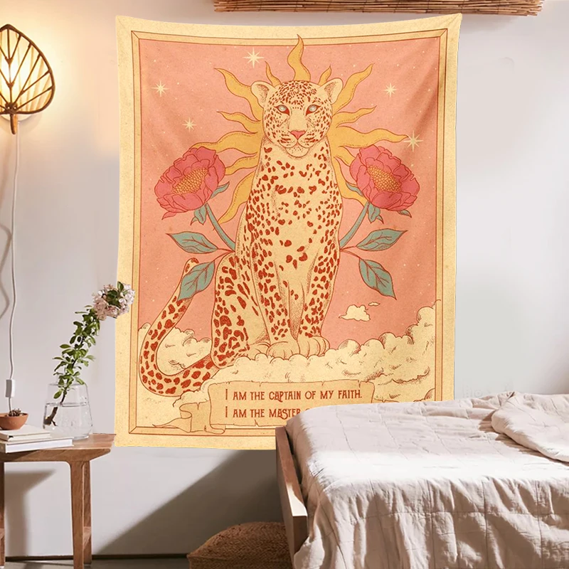 Vintage Sun Tapestry Wall Hanging Tarot Sun Moon Tiger Estetica Floral Decor Bohemian Arazzi Stregoneria Dormitorio Home Decor