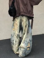 American Street Destruction Style Embroidered Denim Pants Oversized Retro Wash Personality Fashion Loose Casual Wide Leg Jeans - Image 4