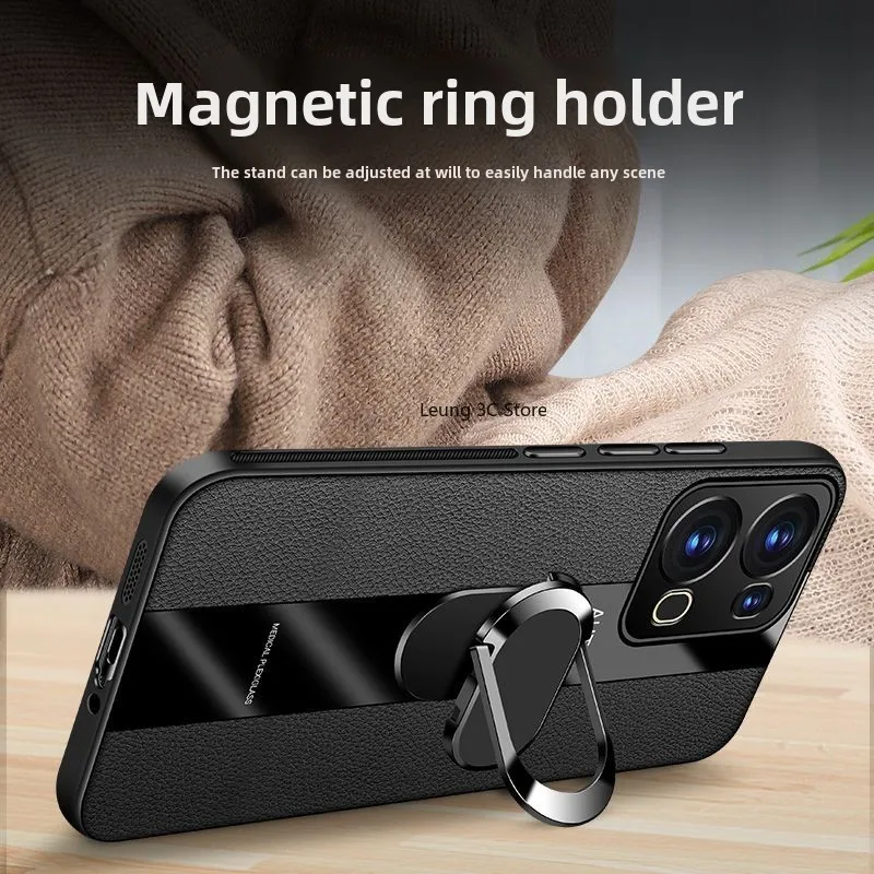 Luxury Leather Ring 360° Rotating Bracket Shockproof Back Cover Case