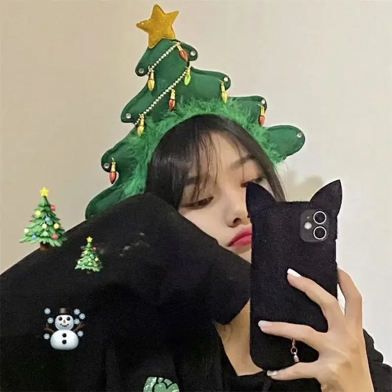 New Happy Christmas Headband INS Christmas Tree Gift Headband Bow Hair Card Cute Cartoon Photo Props Hair Accessories