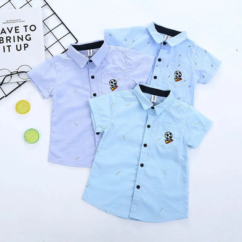 

Children's Shirt Summer Embroidered Football Middle and Small Children's Short-sleeved Shirt Casual Trend Flower Bottom