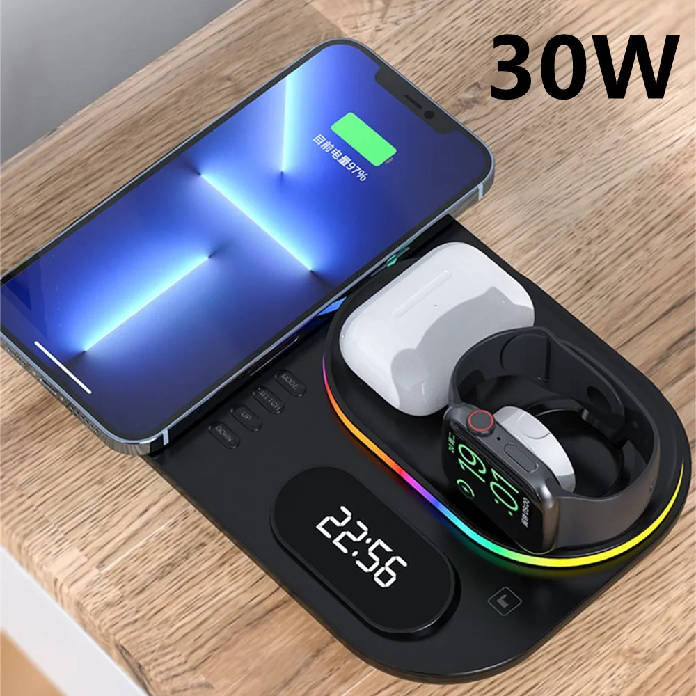 2022 Caricabatterie Wireless 4 In 1 Dock Di Ricarica Pieghevole Per Iphone 13 12 Pro Max Per Samsung Per Apple Watch 7 6 Airpods Pro