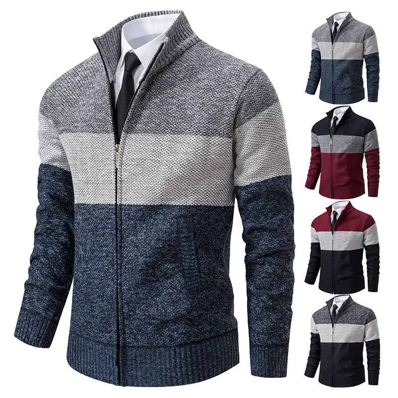 Cardigan sweater men's autumn and winter new stand-up sweater trend sweater coat 3