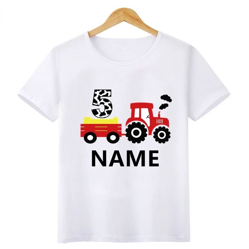 

Tractor Car Pulling Cartoon Boys T-shirt 1 2 3 4 5 6 7 8 9 Years Birthday Customize Name Kids T shirt Baby boys/girls Clothes