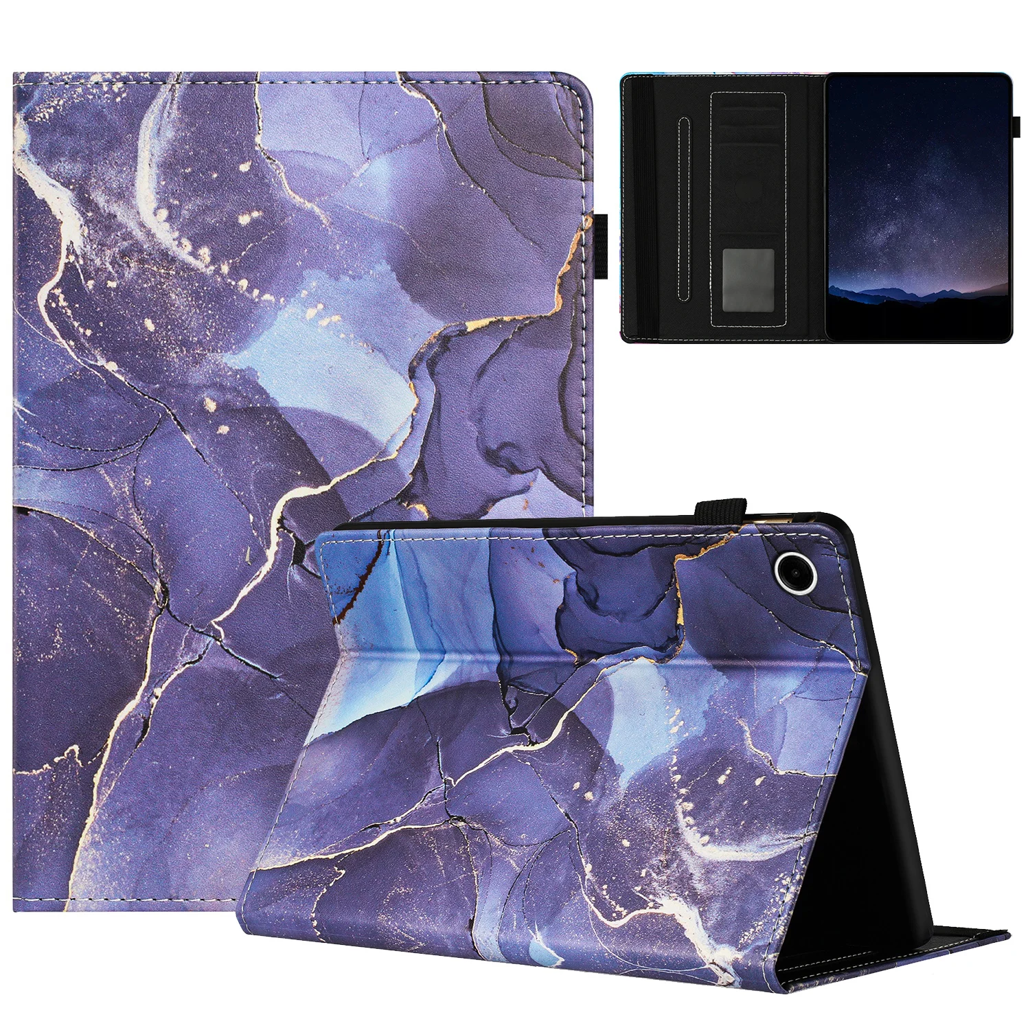 Galactic Marble Pattern PU Leather Tablet Case with Pencil Holder, 11-Inch