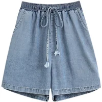 Plus Size Denim Shorts For Women 2024 Summer New Arrivals High Elastic Waist Soft Tencel Loose Blue Jeans Shorts Female Hot Sale - Image 4