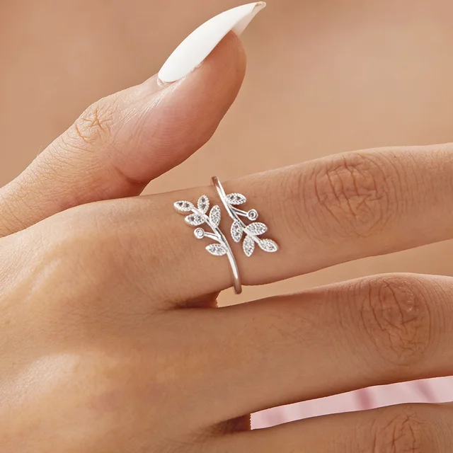 Minimalist Geometric Silver Color Finger Rings For Women Fashion Hug Leaf Flower Branch Feather Cross Opening Ring Party Jewelry