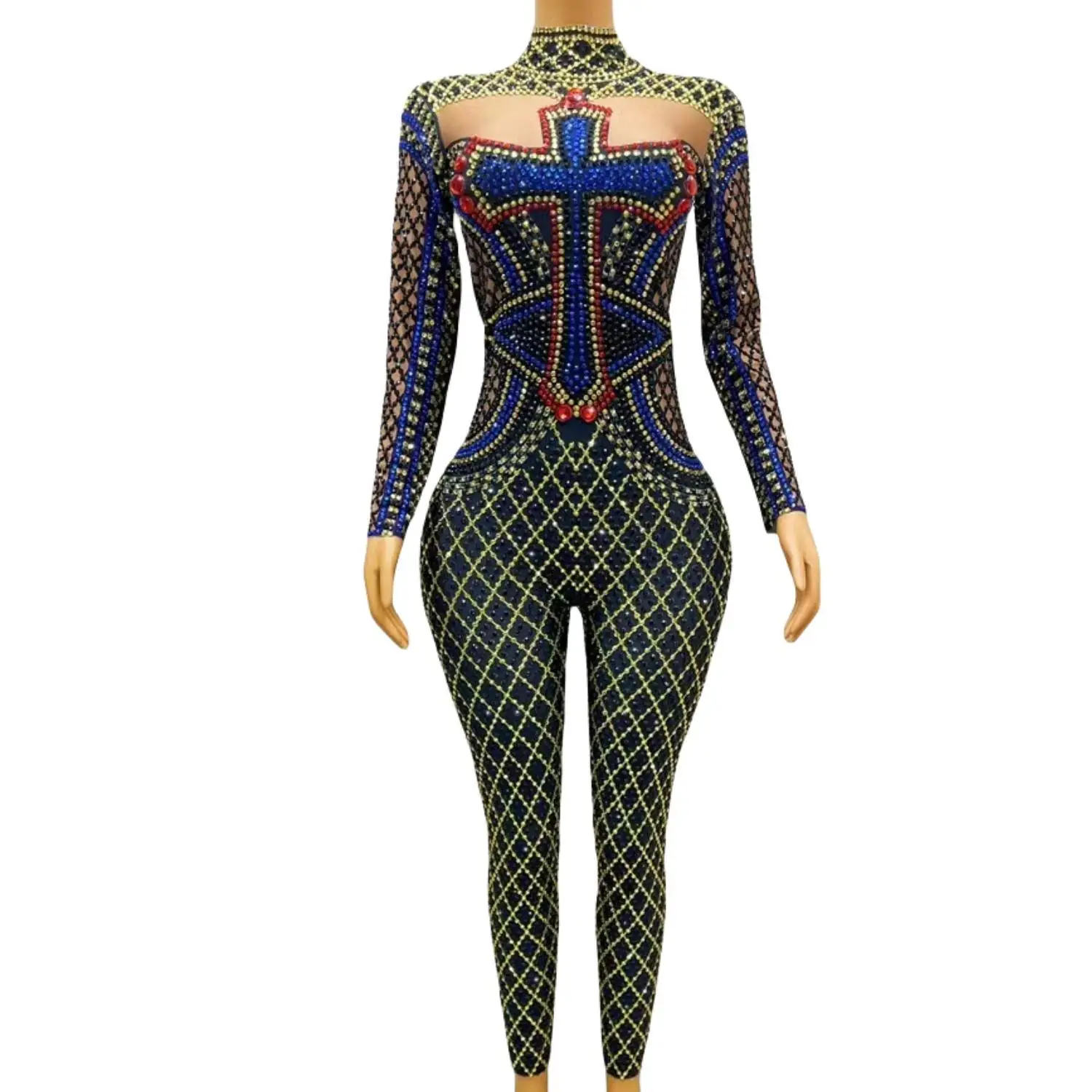 

Sparkly Rhinestones Jumpsuit Women Long Sleeve Nightclub Prom Party Outfit Singer Dance Performance Costume Stage Wear Shizijia