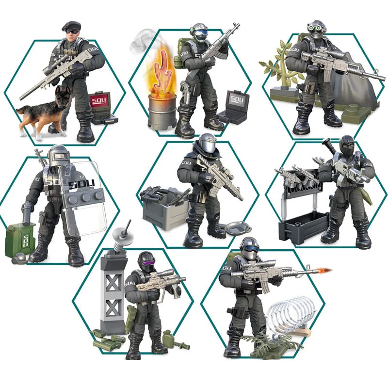 Military building block scene assembly with movable joints small soldier model ornaments boy toys Christmas