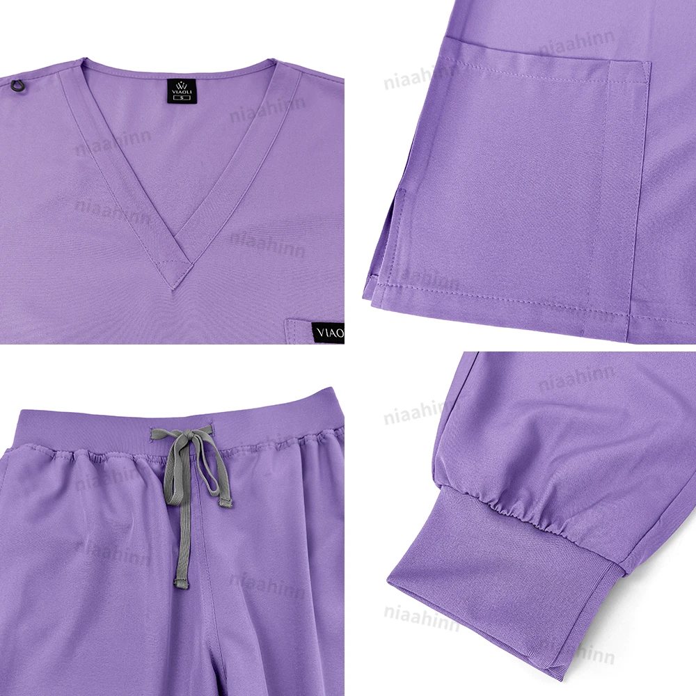 Wholesale Price Clinical Uniform Woman Hospital Doctor Work Wear Nurse Medical Clothing Short Sleeved Top Jogging Pants Set Mens images - 6
