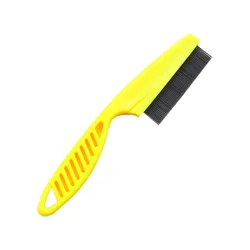 Pet Hair Shedding and Grooming Comb - Stainless Steel Flea Comb - M (Yellow)
